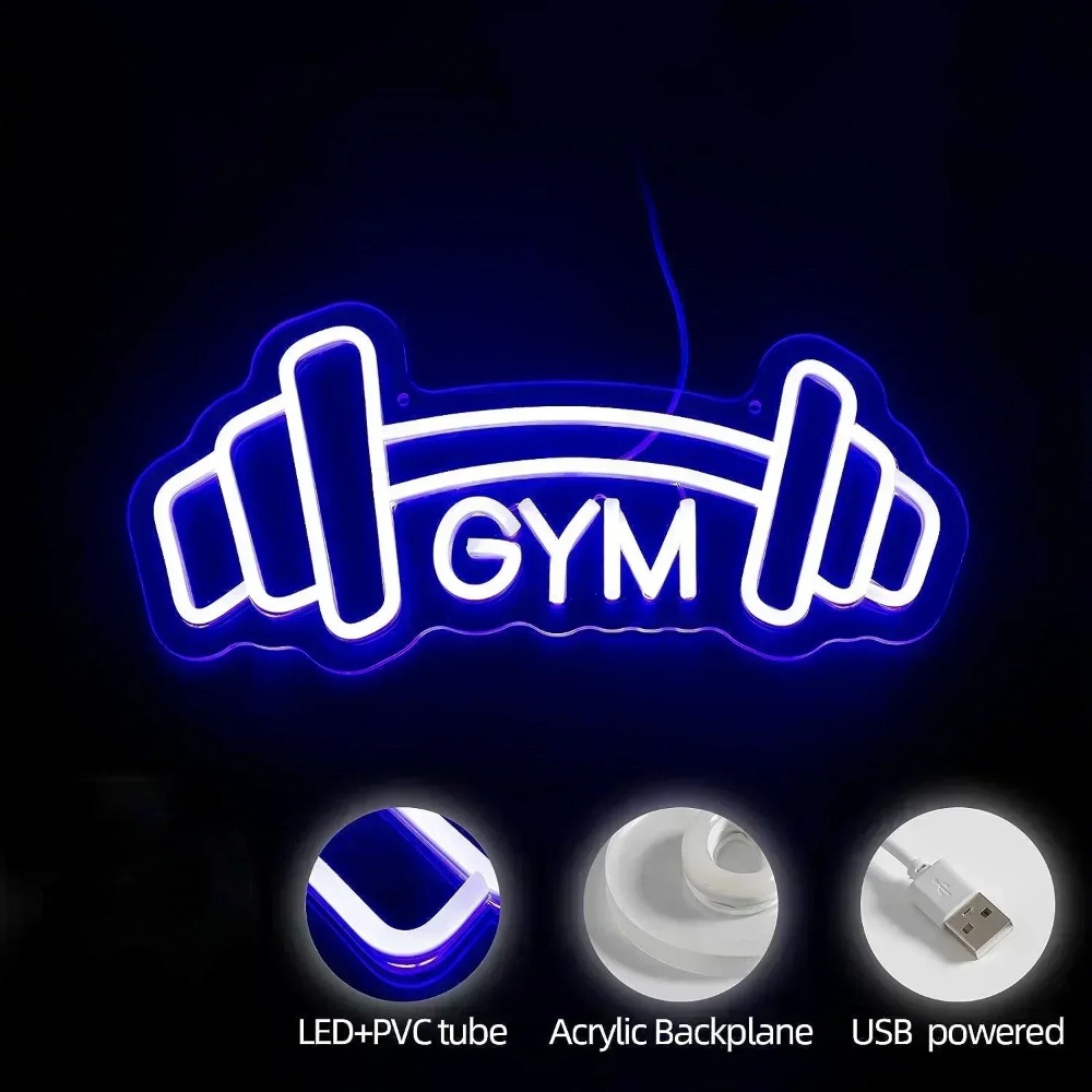 Barbell Gym Neon Sign Blue Dum - đánh giá và giá Home Gym Neon Sign